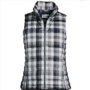 Lands’ End Gray Plaid Down Puffer Vest